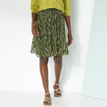 Dámská sukně Krátká sukně s etno vzorem, voál khaki/anýzová 52