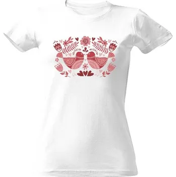 Dámské tričko Tričko s potiskem Folklór červený ptáci dámské