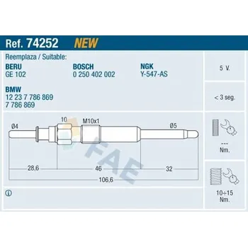 Zapalovací a žhavicí svíčka Žhavicí svíčka FAE 74252