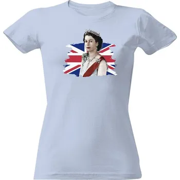 Dámské tričko Tričko s potiskem Královna Alžběta II. s vlajkou dámské