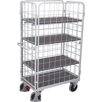 Plošinový vozík Vysoký etážový vozík VARIOfit s čtyřmi bočními stěnami, 4 police, 1000 x 700 mm, nosnost 500 kg, barva šedá RAL7035 /deska šedá