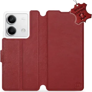Telefonní příslušenství Kožené flip pouzdro Mobiwear - Xiaomi Redmi Note 13 5G - Tmavě červené (Kožené knížkové pouzdro, obal, kryt na mobil Xiaomi Redmi Note 13 5G, Tmavě červené, materiál Genuine Leather, ochrana 360°, stojánek, silikonová vanička, magnetické zavírání)