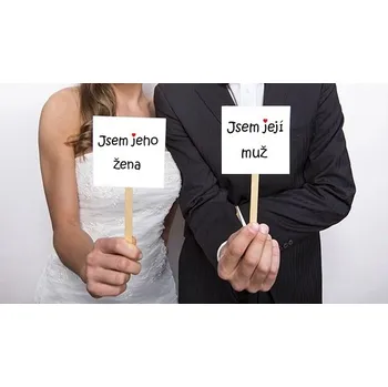 Svatební dekorace Svatba-eshop Cedulka Jsem jeho žena a Jsem její muž - české rekvizity na svatební focení