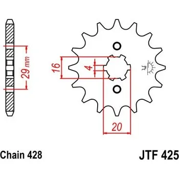 Řetězová sada pro motocykl Řetězové kolečko JT JTF 425-17 17 zubů, 428