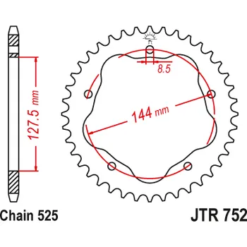 Řetězová sada pro motocykl Řetězová rozeta JT JTR 752-45 45 zubů, 525
