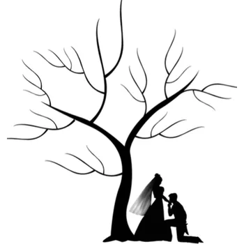 Svatební dekorace Svatba-eshop Svatební strom č.12 černý s novomanželi A4 - svatební stromy