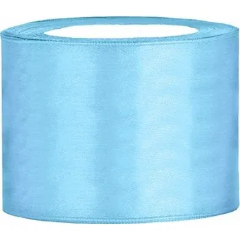 Stuha PartyDeco Stuha saténová světle modrá 50 mm x 25 m - světle modré saténové široké dekorační stuhy 5 cm x 25 m na svatební aranžmá, mašle, dekorace