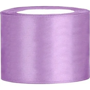 Stuha PartyDeco Stuha saténová fialová lila 50 mm x 25 m - lila fialové saténové široké dekorační stuhy 5 cm x 25 m na svatební aranžmá, mašle, dekorace