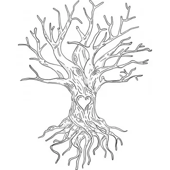 Svatební dekorace Svatba-eshop Svatební strom černobílý s kořeny a srdcem A4 - svatební stromy