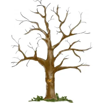 Svatební dekorace Svatba-eshop Svatební strom watercolor hnědý se srdíčkem A3 - svatební stromy