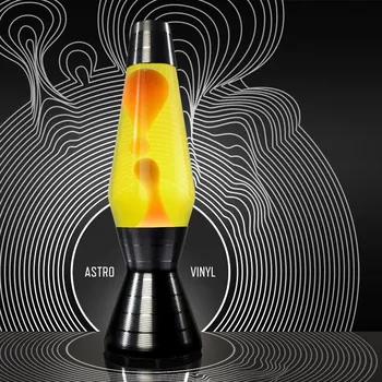 Lampa pro světelnou terapii Mathmos Astro Vinyl, originální lávová lampa se žlutou tekutinou a oranžovou lávou, 43cm
