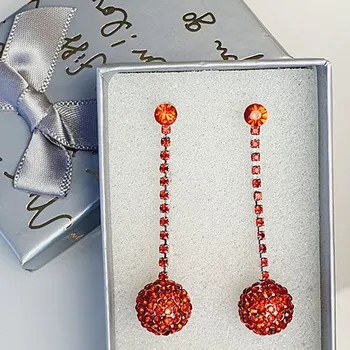 Náušnice Štrasové visací náušnice - červené