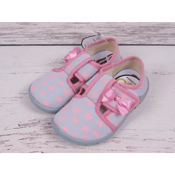 Dívčí bačkory Bačkůrky 3F 3BT13/7 bar3foot šedorůžové se srdíčky barefoot velikost: 24