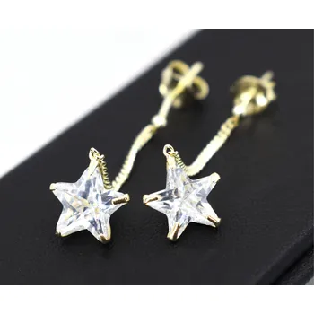 Náušnice Stříbrné náušnice Gold Ori – elegantní zlacené visací náušnice s hvězdným zirkonem (Ag 925, puzetové zapínání)