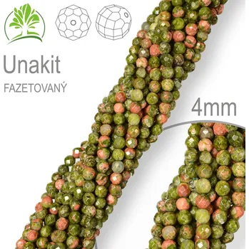 Drahý kámen Korálky z minerálů Unakit Fazetovaný přírodní polodrahokam. Velikost pr.4mm. Balení 100Ks.