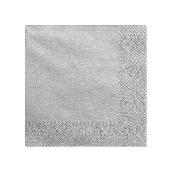 Papírový ubrousek PartyDeco Ubrousky stříbrné 20 ks 40 x 40 cm - stříbrné ubrousky na slavnostní svatební tabuli