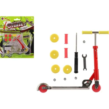 Koloběžka Koloběžka prstová kov/plast 10cm s doplňky 2 barvy na kartě