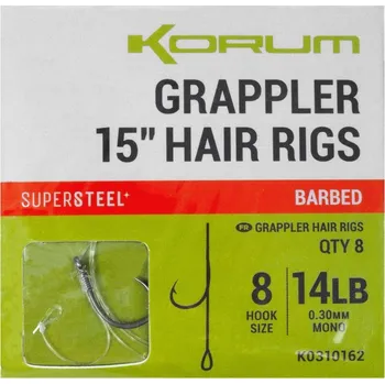 Rybářský háček Korum Hotové Návazce Grappler Hair Rigs 38cm - barbed Velikost: 8