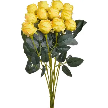 umělá květina Kytice umělých růží 12 ks - žlutá 54 cm