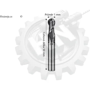Fréza Monolitní tvrdokovová rádiusová fréza Ø1xD4x50L ( 2-břitá ) 70HRC-BLACK