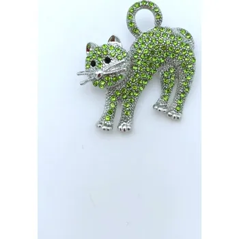 Brož Phoenix Brož Kočka s kamínky zelená