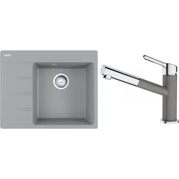 Granitový dřez Set Franke (dřez CNG 611-62 TL/2 Šedý kámen + baterie FC 3055.084 ORBIT Chrom/Šedý kámen) + 5 % sleva v košíku s kódem SLEVA5