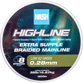 Nash Splétaná Šňůra Highline Extra Supple Braid Green 1200 m - 0,28 mm 15,87 kg