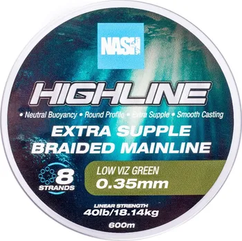 Nash Splétaná Šňůra Highline Extra Supple Braid Green 600 m - 0,35 mm 18,14 kg