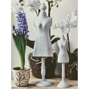 Bytová dekorace Bílá antik dřevěná dekorace figurína Mannequin - 13*11*51 cm