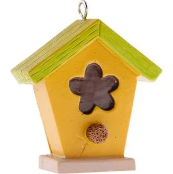 Hnízdní budka Závěs Ptačí budka 5,5cm plastová, oranžová s květinkou