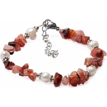 Náramek Karneol sekaný náramek s perlami obvod cca 19 až 24 cm