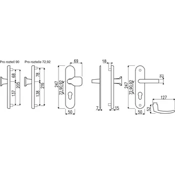 Dveřní kování kování bezp. R.101/72mm F1 STŘ elox RICHTER