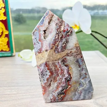 Achát krajkový špice - obelisk 1 cca 13 x 7,5 x 3,3 cm, 642 g