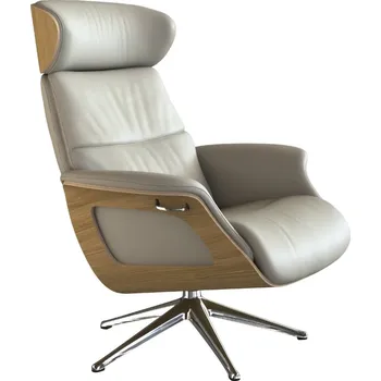 Křeslo Světle šedé kožené lounge křeslo FLEXLUX CLEMENT MEDIUM