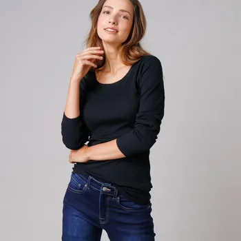 Dámské tričko Sada 2 triček s dlouhými rukávy, z bavlny s jemným žebrováním černá 50