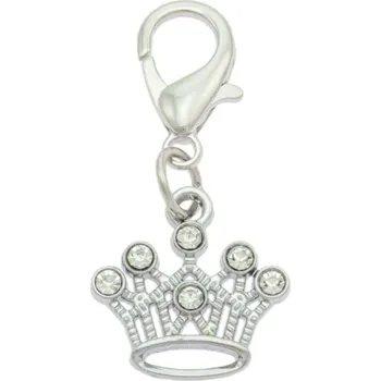 Přívěsek Přívěsek na klíče/obojek Korunka stříbrná (Přívěsek s karabinkou vhodný i na obojek pro psy, posázené kamínky. Testováno na nikl. Materiál: Zinkoslitina. Povrchová úprava: Pochromováno.)