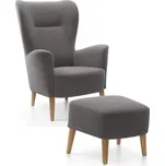 Křeslo ušák s podnožkou Next | FUNKČNÍ LÁTKA | šedá 85 | nohy buk | AKCE