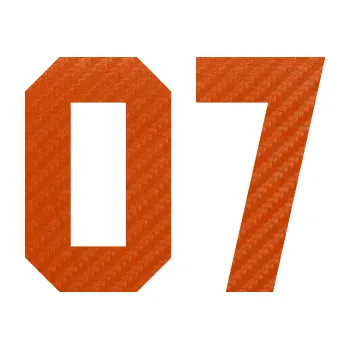 Polep vozidla Startovní číslo 07 (54 - 3D karbon oranžový) SAMOLEPKA NA AUTO, NÁLEPKA, FÓLIE, POLEP, TUNING, VLASTNÍ TEXT, TISK, AUTOSAMOLEPKY.cz, POLEPY, OBRÁZEK, LOGO, 3D STICKERS