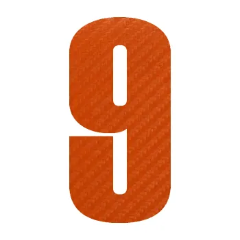 Autodoplněk Samolepka na auto Startovní číslo 9 typ 2 (54 - 3D karbon oranžový) NÁLEPKA, FÓLIE, POLEPY, TUNING, VLASTNÍ TEXT, TISK, AUTOSAMOLEPKY.cz, SAMOLEPKY, OBRÁZEK, LOGO, VÝROBA, PRODEJ