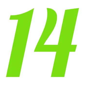 Polep vozidla Startovní číslo 14 typ 3 (04 - zelená kawasaki) SAMOLEPKA NA AUTO, NÁLEPKA, FÓLIE, POLEP, TUNING, VLASTNÍ TEXT, TISK, AUTOSAMOLEPKY.cz, POLEPY, OBRÁZEK, LOGO, 3D STICKERS