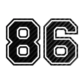 Polep vozidla Startovní číslo 86 typ 4 (50 - 3D karbon černý) SAMOLEPKA NA AUTO, NÁLEPKA, FÓLIE, POLEP, TUNING, VLASTNÍ TEXT, TISK, AUTOSAMOLEPKY.cz, POLEPY, OBRÁZEK, LOGO, 3D STICKERS