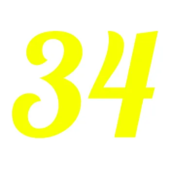 Polep vozidla Startovní číslo 34 typ 3 (70 - Fluorescentní žlutá) SAMOLEPKA NA AUTO, NÁLEPKA, FÓLIE, POLEP, TUNING, VLASTNÍ TEXT, TISK, AUTOSAMOLEPKY.cz, POLEPY, OBRÁZEK, LOGO, 3D STICKERS