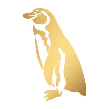 Samolepící dekorace Tučňák 001 levá (43 - zlatá metalíza) SAMOLEPKA NA AUTO, NÁLEPKA, FÓLIE, POLEP, TUNING, VLASTNÍ TEXT, TISK, AUTOSAMOLEPKY.cz, POLEPY, OBRÁZEK, LOGO, 3D STICKERS