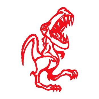 Samolepící dekorace SAMOLEPKA Tyrannosaurus rex 002 pravá (10 - červená) NA AUTO, NÁLEPKA, FÓLIE, POLEP, TUNING, VLASTNÍ TEXT, TISK, AUTOSAMOLEPKY.cz, POLEPY, OBRÁZEK, LOGO, SAMOLEPKY