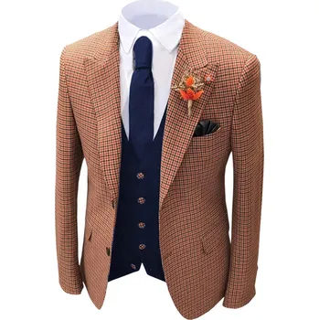 Luxusní pánské tweed sako na svatbu Barva: Oranžová, Velikost: M