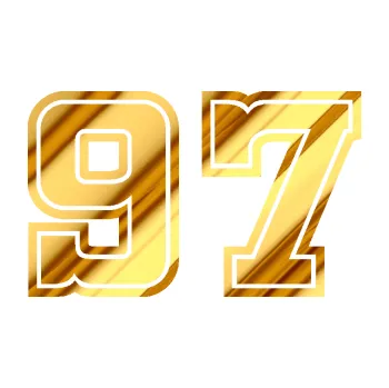 Polep vozidla Startovní číslo 97 typ 5 (81 - chrom fólie zlatá zrcadlová) SAMOLEPKA NA AUTO, NÁLEPKA, FÓLIE, POLEP, TUNING, VLASTNÍ TEXT, TISK, AUTOSAMOLEPKY.cz, POLEPY, OBRÁZEK, LOGO, 3D STICKERS