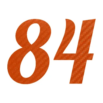 Polep vozidla Startovní číslo 84 typ 3 (54 - 3D karbon oranžový) SAMOLEPKA NA AUTO, NÁLEPKA, FÓLIE, POLEP, TUNING, VLASTNÍ TEXT, TISK, AUTOSAMOLEPKY.cz, POLEPY, OBRÁZEK, LOGO, 3D STICKERS