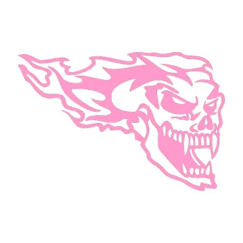 Samolepicí dekorace na vozidlo Zubatej pravá lebka v plamenech (24 - světle růžová) SAMOLEPKA NA AUTO, NÁLEPKA, FÓLIE, POLEP, TUNING, VLASTNÍ TEXT, TISK, AUTOSAMOLEPKY.cz, POLEPY, OBRÁZEK, LOGO, 3D STICKERS