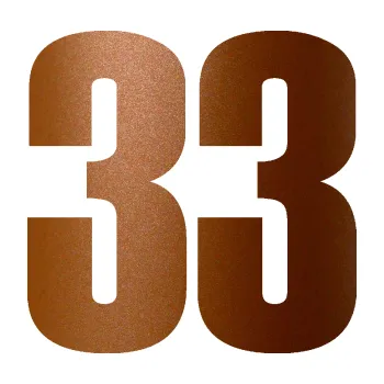 Samolepicí dekorace na vozidlo Startovní číslo 33 typ 2 (44 - měděná metalíza) SAMOLEPKA NA AUTO, NÁLEPKA, FÓLIE, POLEP, TUNING, VLASTNÍ TEXT, TISK, AUTOSAMOLEPKY.cz, POLEPY, OBRÁZEK, LOGO, 3D STICKERS