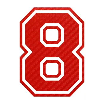 Polep vozidla Startovní číslo 8 typ 4 (53 - 3D karbon červený) SAMOLEPKA NA AUTO, NÁLEPKA, FÓLIE, POLEP, TUNING, VLASTNÍ TEXT, TISK, AUTOSAMOLEPKY.cz, POLEPY, OBRÁZEK, LOGO, 3D STICKERS